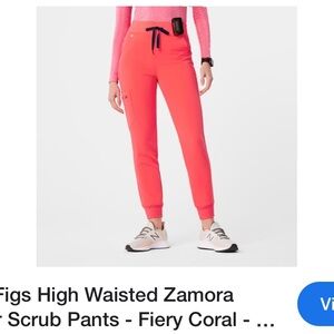 Figs High Waisted Zamora Jogger Scrub Pants - Fiery Coral - Small